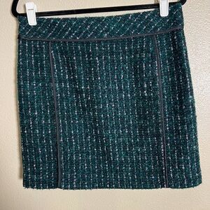 LOFT Dark Green Tweed Mini Skirt size 6 preppy academia